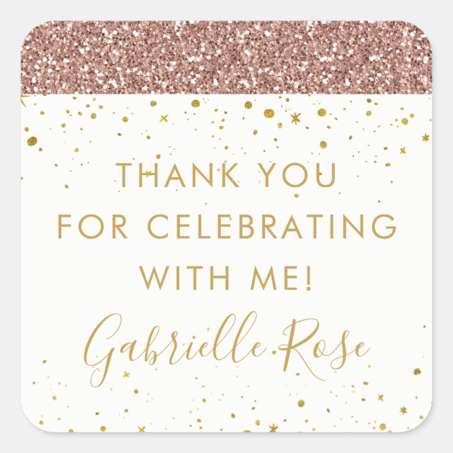 Rose Gold Glitter Thank You Favor Label Sticker (Front)
