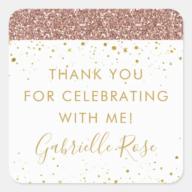 Rose Gold Glitter Thank You Favor Label Sticker | Zazzle