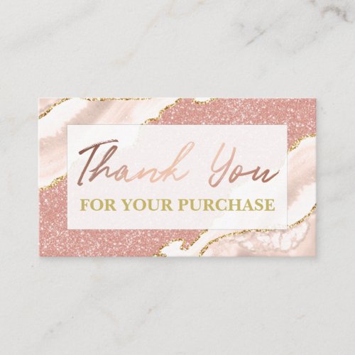 Rose Gold Glitter Thank You For Your Purchase Business Card