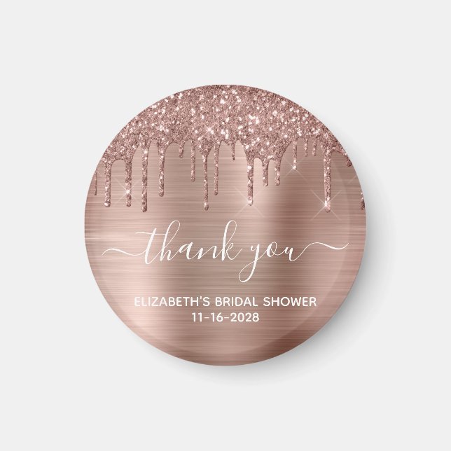 Rose Gold Glitter Thank You Party Shower Favor Magnet (Front)