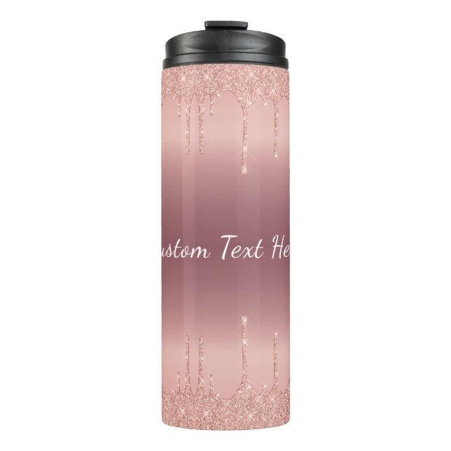 Rose Gold Glitter Thermal Tumbler Personalize Text (Front)