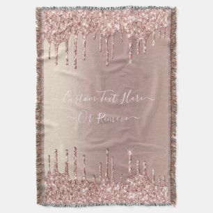 Rose Gold Glitter Throw Blanket Personalized Text