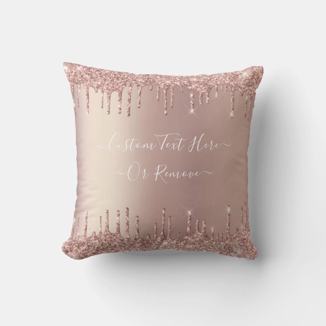 Rose Gold Glitter Throw Pillow with Custom Text (Front)