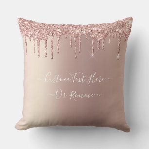 Rose Gold Glitter Throw Pillow with Custom Text
