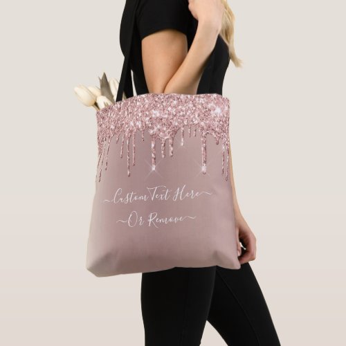 Rose Gold Glitter Tote Bag with Your Text Name