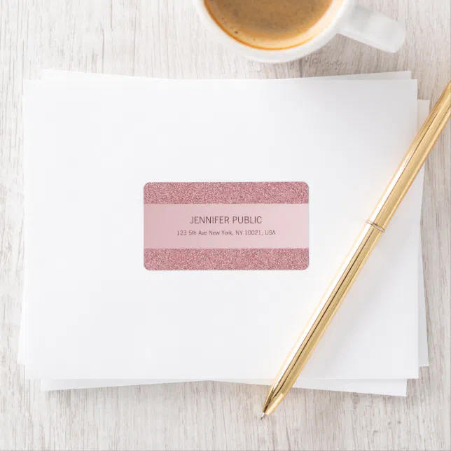 Pearlized Address Label Rose Gold Glitter Trendy Elegant Template Address Label | Zazzle