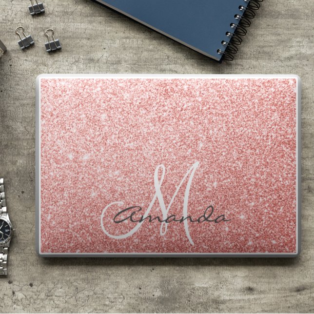 Rose Gold Glitter Trendy Personalized Monogram HP Laptop Skin (Creator Uploaded)
