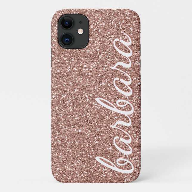Rose Gold Glitter Trendy Script Personalized Case-Mate iPhone Case (Back)