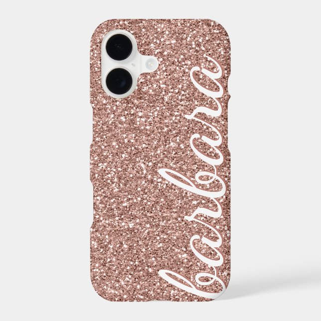 Rose Gold Glitter Trendy Script Personalized Iphone Case (Back)