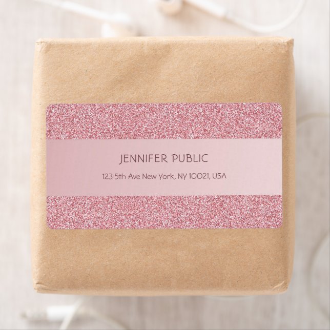 Rose Gold Glitter Trendy Template Elegant Shipping Label (Insitu)