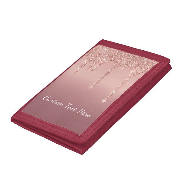 Rose Gold Glitter Trifold Wallet with Custom Text (Bottom)