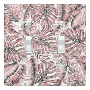 Rose Gold Glitter Tropical Palm Leaves Chic  Light Switch Cover