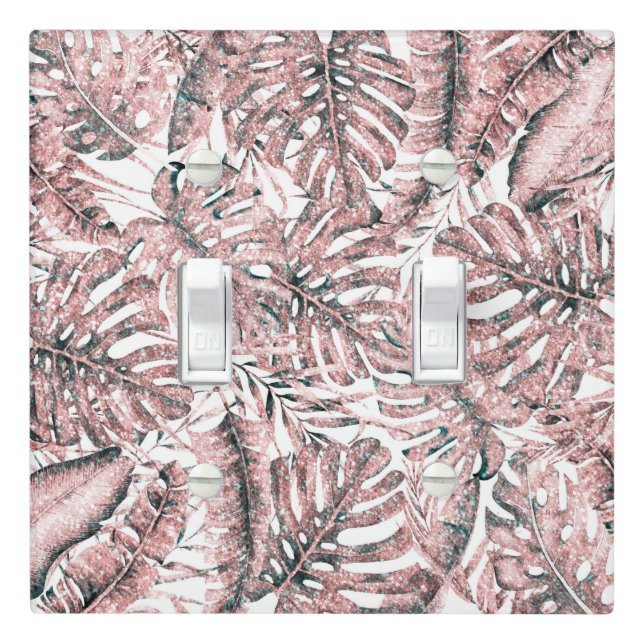 Rose Gold Glitter Tropical Palm Leaves Chic  Light Switch Cover (In Situ)