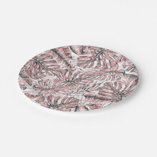 Rose Gold Glitter Tropical Palm Leaves Wedding  Paper Plates