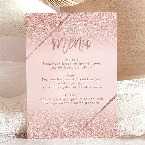 Rose gold glitter typography blush pink menu invitation