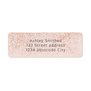 Rose gold glitter typography blush pink return label