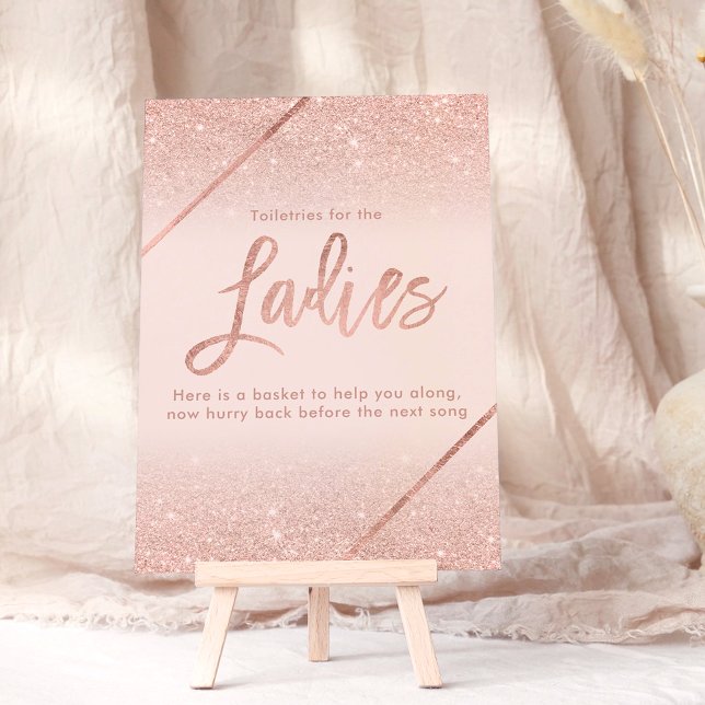 Rose gold glitter typography blush pink sign invitation (Rose gold glitter typography blush pink sign invitation, toiletries ladies)