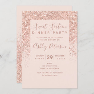 Rose gold glitter typography blush pink Sweet 16 Invitation