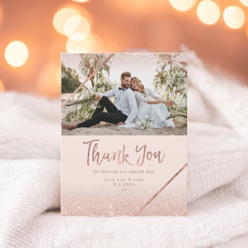 Rose gold glitter typography blush pink thank you invitation