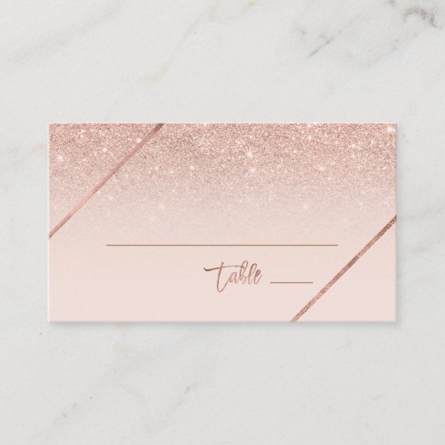Rose gold glitter typography blush pink wedding place card (Front)