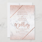 Rose gold glitter typography marble wedding invitation (Front)