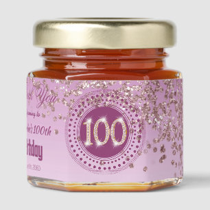 Rose Gold Glitter & Unique number 100 Decoration Honey Jar Favors
