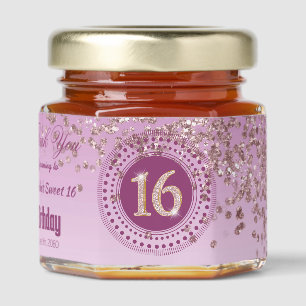 Rose Gold Glitter & Unique number 16 Decoration Honey Jar Favors
