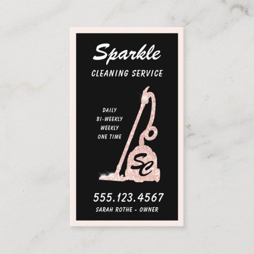 Rose Gold Glitter Vacuum Cleaner Cleaning Service Calling Card