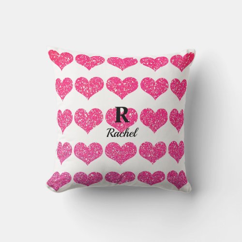 Rose Gold Glitter Valentines Day Monograms Hearts Throw Pillow