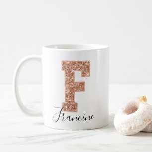 Rose Gold Glitter Varsity Letter Monogram F Coffee Mug
