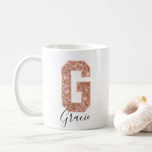 Rose Gold Glitter Varsity Letter Monogram G Coffee Mug