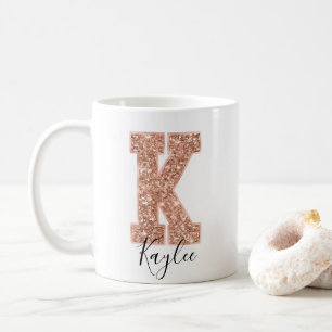 Rose Gold Glitter Varsity Letter Monogram K Coffee Mug