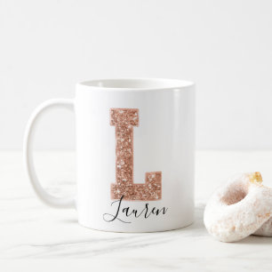 Rose Gold Glitter Varsity Letter Monogram L Coffee Mug