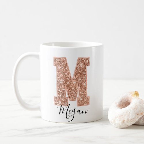 Rose Gold Glitter Varsity Letter Monogram M Coffee Mug