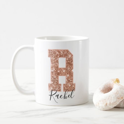 Rose Gold Glitter Varsity Letter Monogram R Coffee Mug