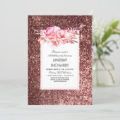 Rose Gold Glitter Vintage Floral Birthday Party Invitation (Standing Front)