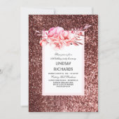 Rose Gold Glitter Vintage Floral Birthday Party Invitation (Front)
