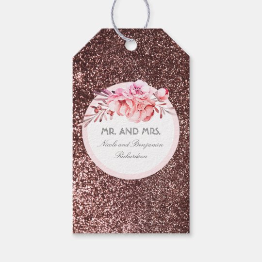 Rose Gold Glitter Vintage Floral Bouquet Gift Tags