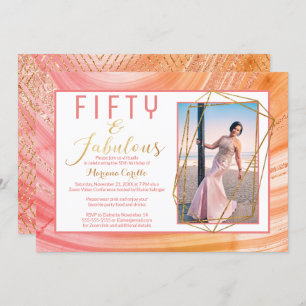 Rose Gold Glitter Virtual 50 and Fabulous Birthday Invitation