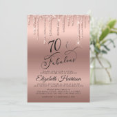 Rose Gold Glitter Virtual 70th Birthday Party Invitation (Standing Front)