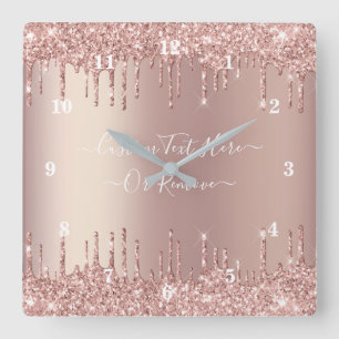 Rose Gold Glitter Wall Clock Custom Text Name