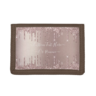 Rose Gold Glitter Wallet with Custom Text Name
