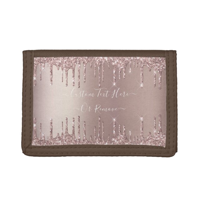 Rose Gold Glitter Wallet with Custom Text Name (Front)