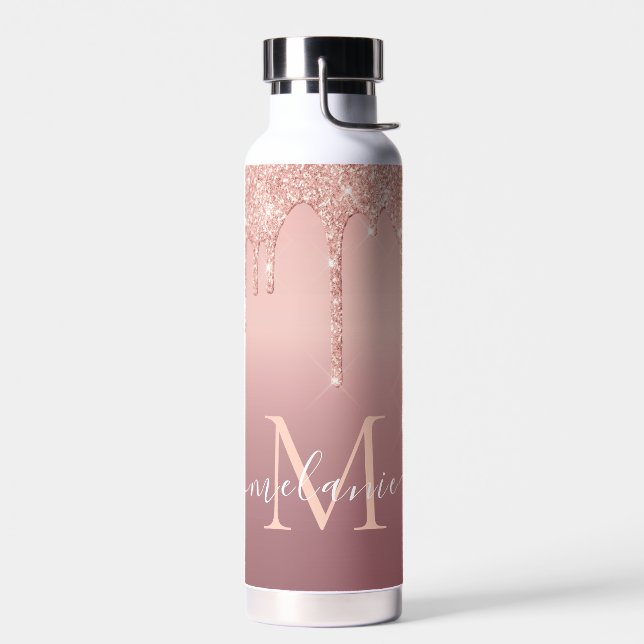 Rose Gold Glitter Water Bottle Custom Name Letter (Left)