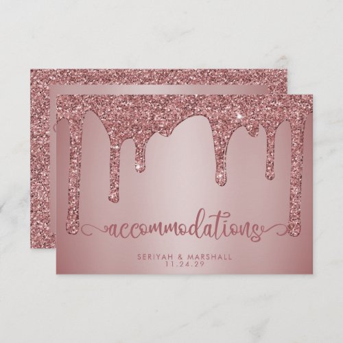 Rose Gold Glitter Wedding Accommodations Enclosure Card