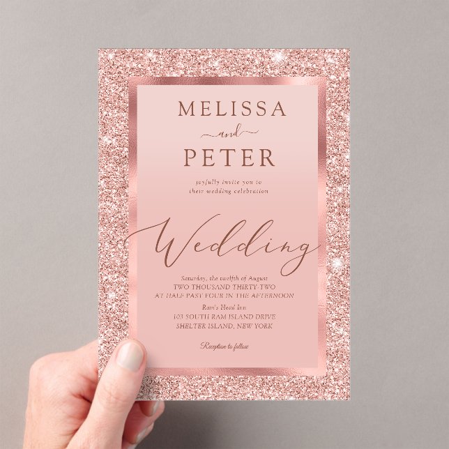 Rose Gold Glitter Wedding Acrylic Invitations (Insitu (Handheld))