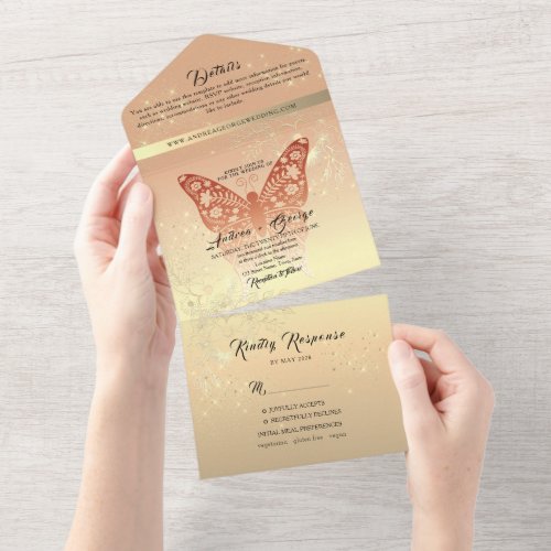 Rose Gold Glitter Wedding All In One Invitation