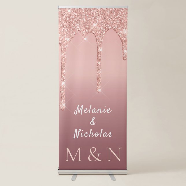 Rose Gold Glitter Wedding Banner Decor Example (Front)