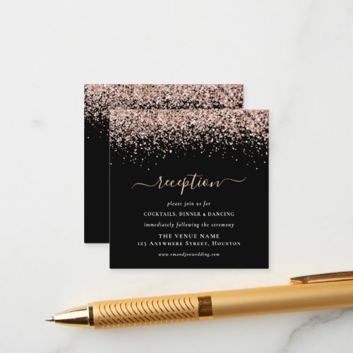 Rose Gold Glitter Wedding Black Reception Details Enclosure Card
