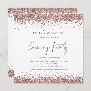 Rose Gold Glitter Wedding Evening Party Square Invitation